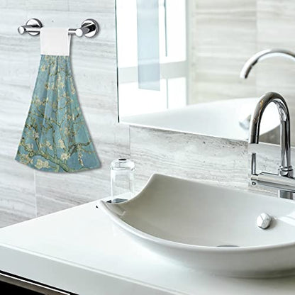 Vnurnrn Hand Towels for Kitchen 2 Pcs Hanging Kitchen Towels Set，Soft Absorbent Tea Bar Dish Cloths Bath Towel for Bathroom Laundry Room (Blossoms Van Gogh)… - color: Blossoms Van Gogh