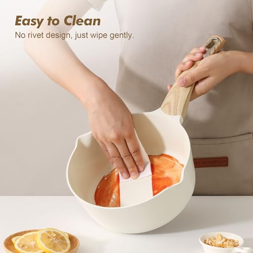 SENSARTE 2.0 & 3.0 Quart Ceramic Sauce Pan Sets with Lid, Cooking Pots Set, Nonstick Saucepan Set with Pour Spout, Small Kitchen Pot, Non toxic Saucepot, Induction Comptable, PFOA PTFE PFAS Free - color: Ceramic White, size: 2.0 + 3.0 Quarts