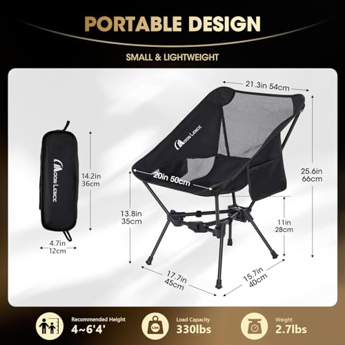 MOON LENCE Portable Camping Chair Backpacking Chair - The 4th Generation Ultralight Folding Chair - Compact, Lightweight Foldable Chairs for Hiking Mountaineering, Beach (Black-1Pack) - color: Black