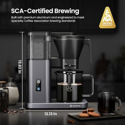 Kismile SCA-Certified 8 Cup Drip Coffee Maker, Pour Over Coffee Machine with 3s Instant Heat 197–205℉, Adjustable Flow Control, Removable Water Tank, Deep Cold Brew & 40 Min Keep Warm (Starry Grey) - color: Starry Gray