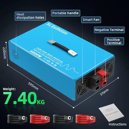 4000W Pure Sine Wave Power Inverter Voice Control AI Voice Assistant Support English 24V to 120V 60HZ with LCD Display, USB Port, for Car Home Laptop Truck - size: 4000W-24V