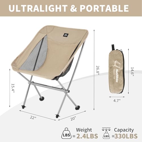 Naturehike YL05 Camping Chair, Ultralight Portable Camp Chair with Storage Bag, Compact Folding Beach Chair for Backpacking Hiking Fishing Picnic - color: Tan-upgraded