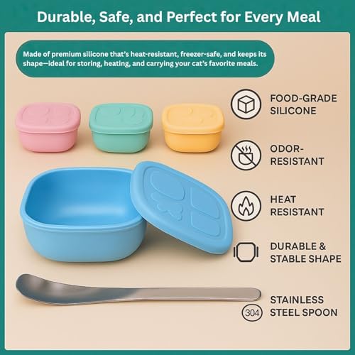 2ME Airtight Pet Wet Food Storage Containers with Lids (4-Pack, 12oz) - Silicone Meal Prep Kit for Dog & Cat Food - Freezer, Microwave & Dishwasher Safe - with Stainless Steel Scoop - size: 12oz Pack of 4