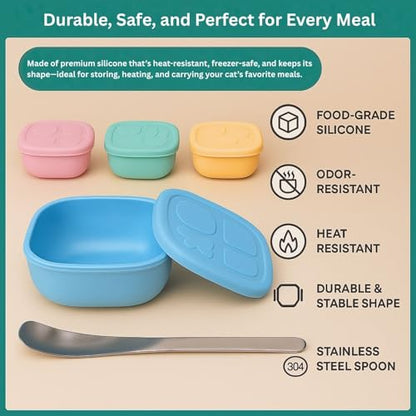 2ME Airtight Pet Wet Food Storage Containers with Lids (4-Pack, 12oz) - Silicone Meal Prep Kit for Dog & Cat Food - Freezer, Microwave & Dishwasher Safe - with Stainless Steel Scoop - size: 12oz Pack of 4