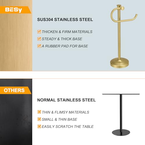 BESy 17 Inch Brushed Gold Stand Towel Bar Hanger Hand Towel Bar Bathroom Vanity Countertop Towel Holder Free Standing Stainless Steel Towel Ring Hardware Accessories Towel Rack - color: Brushed Gold