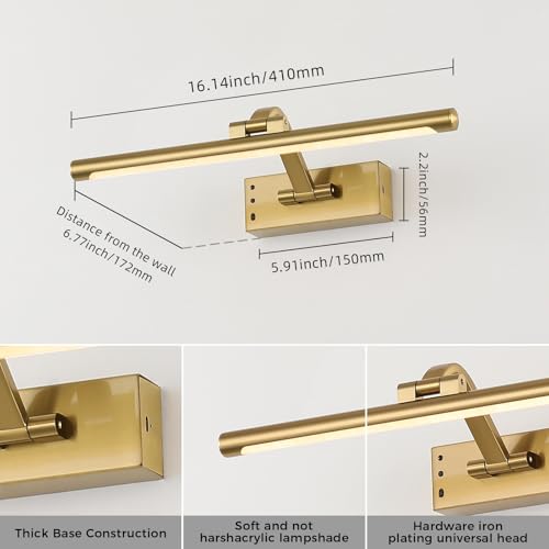Wireless Picture Lights for Wall Removable Battery Charging, Battery Operated Art Light for Paintings, 3CCT Dimmable with Remote, Rotatable Gallery Light for Pictures Display - color: Gold