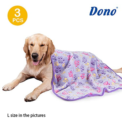 Dono 1 Pack 3 Dog Blankets, Soft Fluffy Fleece Pet Blanket Warm Sleep Mat Paw Print Design Puppy Kitten Throw Blankets Doggy Blanket for Dogs - color: Purple/Beige/Brown, size: Large(41*31")