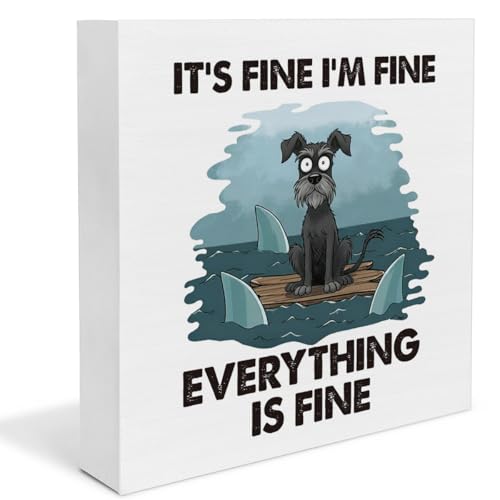 Dog Office Decor for Coworkers Friends, Everything is Fine Wooden Sign, Funny Office Cubicle Decor Desk Accessories - color: IT