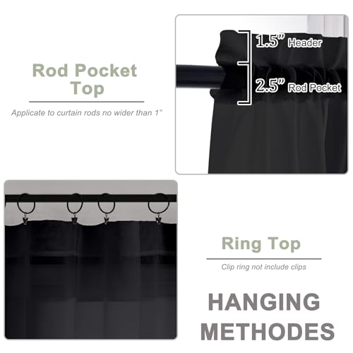 OWENIE Sheer Curtains, Black Sheer Curtains 50 Inch Length 2 Panels Set, Rod Pocket Voile Fimly Sheer Drapes for Living Room Bedroom, 2pcs, Black, Each 42" W x 50" L - color: Black, size: 42"W x 50"L (Pack of 2)