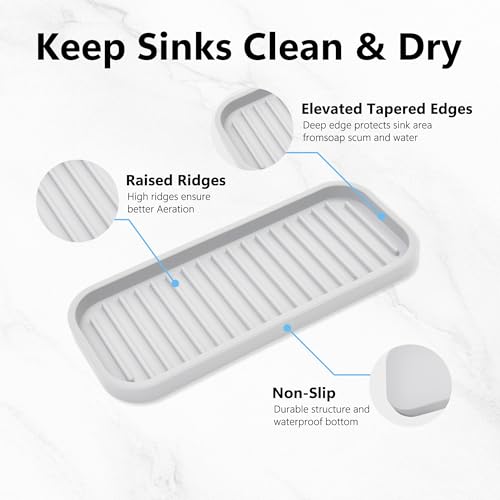 Silicone Sponge Holder Kitchen Sink Organizer Tray Dish Caddy Soap Dispenser, Scrubber Spoon Holder,Dishwashing Accessories 2 Pack (White) - color: White
