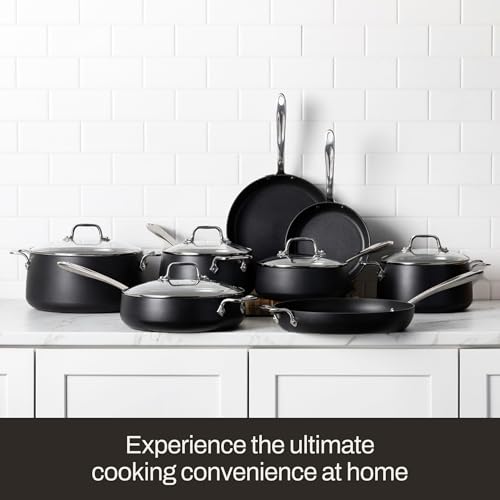 All-Clad HA1 Expert Hard Anodized Nonstick Cookware Set (13 Piece) Pots, Frying Pans, Dishwasher-Safe, Oven-Safe Up to 500°F Compatible with All Stovetops (Gas, Electric & Induction) - Black - size: 10 Piece Set