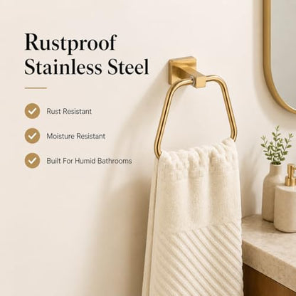 Brushed Gold Towel Ring for Bathroom 2 Pack, Kitchen Bath Towel Holder Hangers Wall Mount Heavy Duty Stainless Steel - color: Brushed Gold, size: 2 Pack