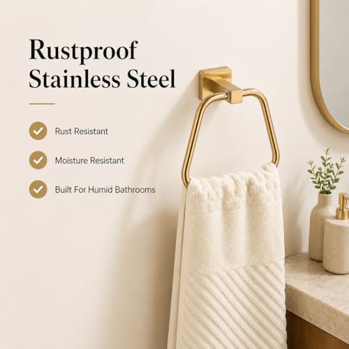 Brushed Gold Towel Ring for Bathroom, Kitchen Bath Towel Holder Hangers Wall Mount Heavy Duty Stainless Steel - color: Brushed Gold, size: 1 Pack