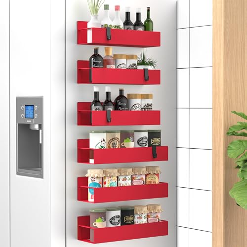 HuggieGems 6 Pack Magnetic Spice Storage Rack Organizer for Refrigerator and Oven, Red Fridge Organizers and Storage - color: Red, size: 6 Pack