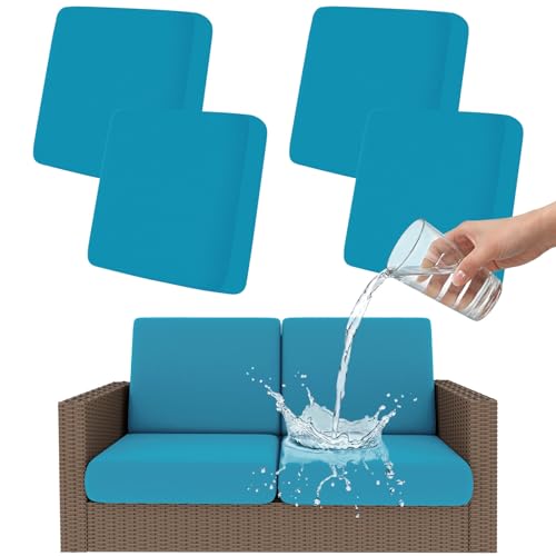 Smiry Waterproof Patio Cushion Covers, Stretch Outdoor Couch Slipcovers Replacement Washable Furniture Protector Sofa Chair Seat Cover for Dogs and Pets (4 Pcs, Teal) - color: Teal, size: 4PCS