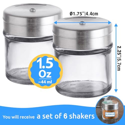 6-Pack 1.5oz Glass Spice Seasonings Shaker With Adjustable Lid - size: 1.5 Oz
