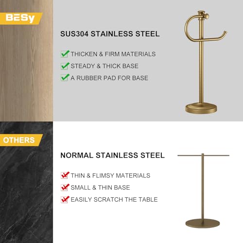 BESy 17 Inch Antique Brass Stand Towel Bar Hanger Hand Towel Bar Bathroom Vanity Countertop Towel Holder Free Standing Stainless Steel Towel Ring Hardware Accessories Towel Rack - color: Antique Brass