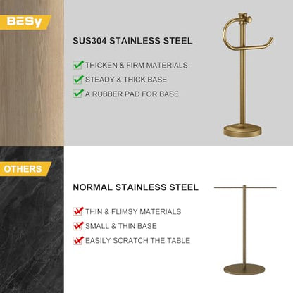 BESy 17 Inch Antique Brass Stand Towel Bar Hanger Hand Towel Bar Bathroom Vanity Countertop Towel Holder Free Standing Stainless Steel Towel Ring Hardware Accessories Towel Rack - color: Antique Brass