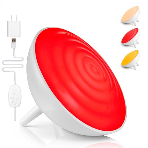 BOHON 660nm Red Light Night Light, 3 Color Modes 10 Brightness Dim White | Red Light Reading Light with Timer, Red Night Lights for Sleep Bedroom Nursery Room Home, Memory Function - color: White