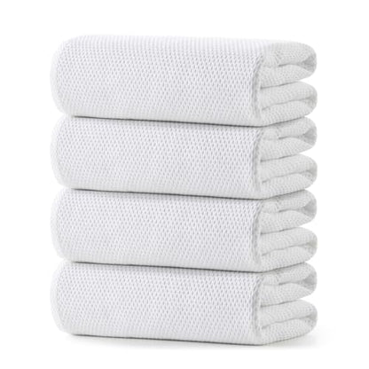 REDKISS 100% Cotton Waffle Weave Bath Towels 4 Pack - 27.5x55 Inches| Lightweight, Quick Dry & Highly Absorbent,Perfect for Spa, Gym, Travel, Guest Bathroom-White - color: White