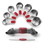 Spring Chef Magnetic Measuring Cups & Spoons Set, Patented, Strong N45 Magnets, Heavy Duty Stainless Steel Fits in Spice Jars for Baking & Cooking, BPA Free, Round Set of 15 with Leveler, Red - color: Red, size: Set of 15