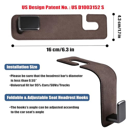 Amooca Car Seat Back Hook Universal Auto Storage Hanger Suede with Metal Car Seat Organizer for Handbag Purse Coat Umbrellas Grocery Bags 2 Pack Brown - color: Brown