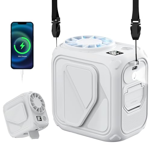 Yestono Portable Waist Fan Rechargeable,10000mAh Mini Neck Fan With AI Chip,5 Speeds Strong Airflow,Max 20H Working Time,LED Light,Personal Clip Belt Fan for Outdoor,Traveling,Jobsite(White). - color: White