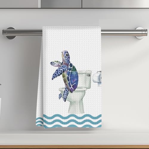 Turtle Bathroom Towels 24x14 Inch, Toilet Bowl Bathtub Durable Microfiber Kitchen Towels, Tortoise Waffle Weave Hand Tea Towel for Kitchen Home Bathroom Decor, Sea Turtle Gifts for Women Friend-02 - color: Multicolor 01158