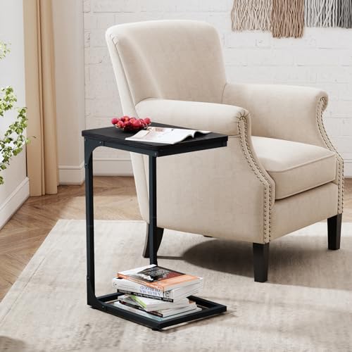 QEEIG C Table Side Table Set of 2 Living Room Sets C Shaped Couch Tray End Tables Modern, Black (017-30B) - color: Black, size: 11.8"W x 15.7"D x 25.6"H (2P)