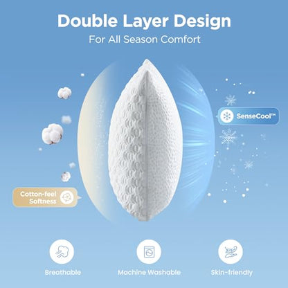 Sophia & William Cooling Bed Pillow for Sleeping (Standard Size) Adjustable Shredded Memory Foam Pillow for Side, Back and Stomach Sleepers - size: Standard