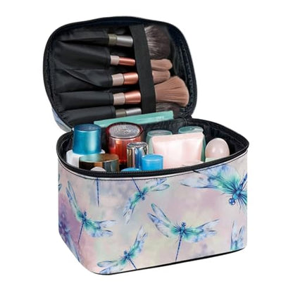 Portable Cosmetic Bags for Women Dragonfly Printed Travel Makeup Bag with Handle and Smooth Zipper Toiletry Pouch Plenty of Room - color: Dragonfly
