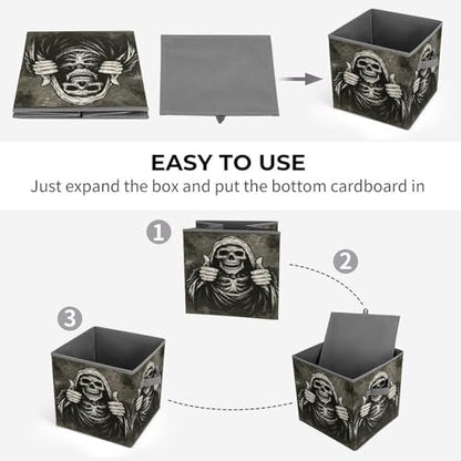 Skull Thumbs Up Foldable Storage Box with Handle Organizer Containers for Home Office Clothes Office Supplies - color: style-4-1