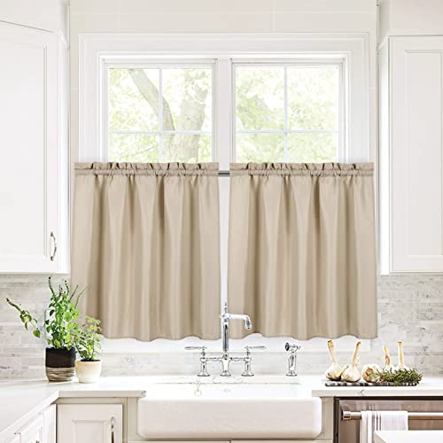 Valea Home Waffle Weave Textured Bathroom Window Curtains Water Repellent Short Curtains Window Covering Half Window Curtains Kitchen Tiers 24 inch Length, Taupe, Set of 2 - color: Taupe, size: 36"W x 24"L (Pack of 2)