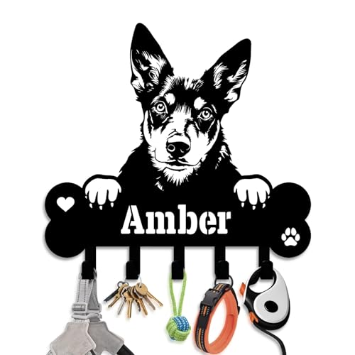 NIWAHO Dog Leash Holder for Wall Personalized - Australian Kelpie Custom Metal Sign with Bone Key Hooks, Entryway Mudroom Organizer Rack, Pet Room Decor - color: Australian Kelpie