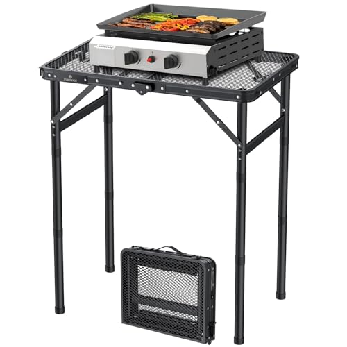 FUNYKICH Folding Grill Table for Outside, 3 Height Adjustable Portable Camping Tables, Lightweight Metal Aluminum Outdoor Table with Portable Handle for Camping, Picnic, BBQ, 23''x16'', Black - color: Black, size: 22.8''x 15.7''x27.5''