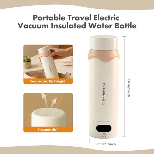 Insulated Stainless Steel Electric Kettle Small, Smart Water Bottle with 4 temperature control, Leak-Proof, Mini Travel Essentials Portable Office Gifts for Tea Lovers, Cream