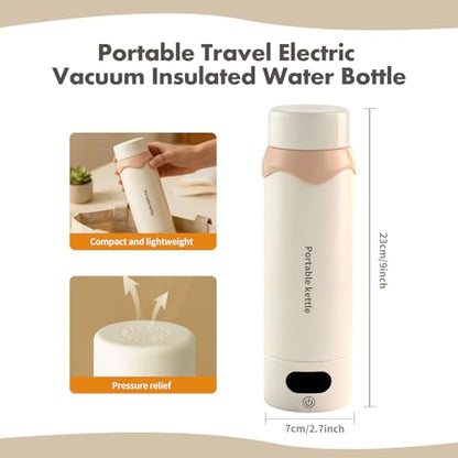 Insulated Stainless Steel Electric Kettle Small, Smart Water Bottle with 4 temperature control, Leak-Proof, Mini Travel Essentials Portable Office Gifts for Tea Lovers, Cream
