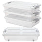 Beeveer 4 Pcs Plastic Under Bed Storage Containers with Lid Wheel Handle, Transparent Large Capacity Stackable Latching Storage Bins for Closet Bedroom Clothes Shoes Blanket(23.7 x 15.8 x 5.2,White) - color: White