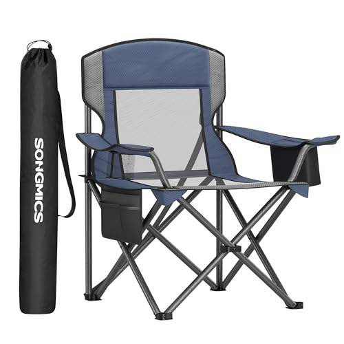 SONGMICS Camping Chair, Folding Oversized Chair, Comfortable and Heavy-Duty, 352 lb Weight Capacity, Adjustable Armrests with Cooler Bag, Storage Bag, Breathable Mesh, Bijou Blue UGCB060Q01 - color: Blue, style: 1PC (24.8"D x 37"W x 38.6"H)