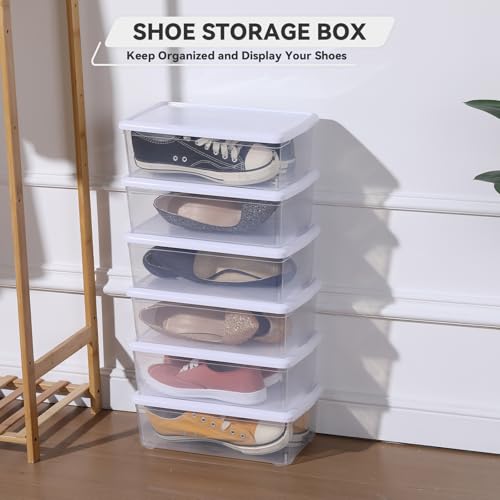 novelinks 8 Pack 6 Quart Clear Plastic Shoe Storage Bins with Lids (White) | Shoe Boxes Clear Plastic Stackable, Clear Shoe Storage Boxes, Shoe Containers, Shoe Bins, Craft Organizers and Storage - size: White 8Pack