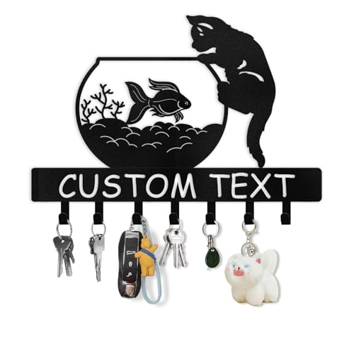 Dyoart Custom Cat Key Holder for Wall - Personalized Name Rack Mount, Hanger With Hooks, Gifts for Cat Lovers, Cute Organizer for Bedroom, Living Room - color: 01 Cat
