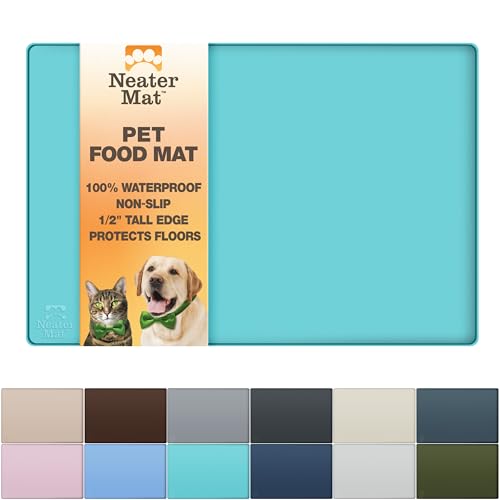 Neater Pet Brands Neater Mat Pet Mats for Food and Water, Cat & Dog Bowl Mat Waterproof Silicone, Feeding Tray, Dog Food Mats for Floors, Placemat w/Raised Edge for Under Bowls, 19” x 12”, Aquamarine - color: Aquamarine, size: 19"L x 12"W