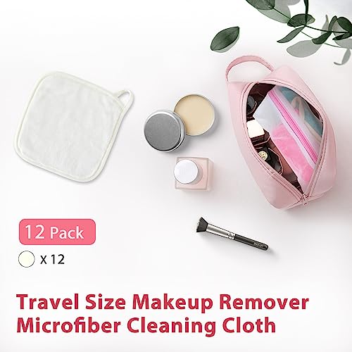 Makeup Remover Cloth, 6" x 6" Make Up Towels Reusable Face Cloth for Washing Face, Makeup Remover Pads Microfiber Face Washcloth with Mesh Bag, 12 Pack - color: White