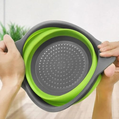Collapsible Colander Set of 2, Folding Kitchen Strainers, Large & Small Silicone Drain Baskets for Pasta, Fruits and Vegetables