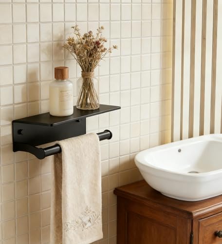Black Paper Towel Holder Wall Mount with Thickened Shelf for Bathroom,Matte Black Adhesive Hand Towel Holder,Bathroom Kitchen RV - color: Black Thk