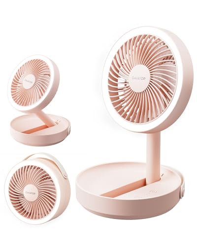 Gaiatop Foldable Small Desk Fan, 6000mAh Battery Powered Portable Fan with LED Night Light, USB Rechargeable, Bedroom Office Dorm Travel Camping Essentials, Cruise Gifts for Women Girls Mom, Pink - color: Pink