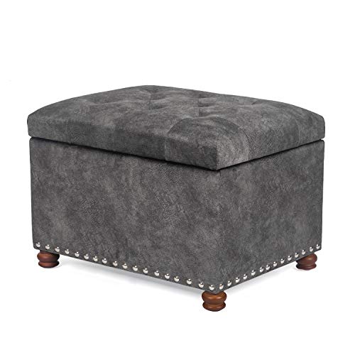 Joveco 24" Rectangular Ottoman with Storage for Living Room, Upholstered Storage Bench Foot Stool and Seat with Lift Off Lid, Coffee Table Footrest for Bedroom - color: #Gray