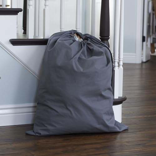 Household Essentials Cotton Laundry Bag with Drawstring Closure, Gray - style: Grey