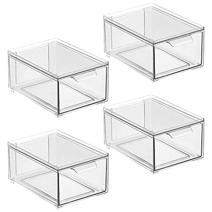 mDesign Plastic Bathroom Organizer Bin w/Pull Out Drawer - Slim Stackable Storage Container for Bathroom Accessories - Perfect for Organizing Bathroom Cabinet - Lumiere Collection - 4 Pack - Clear - size: ‎8x 6 x 4 (Pack of 4)