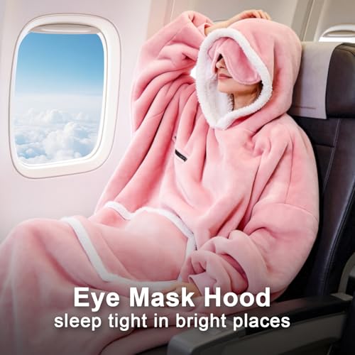 IFNOW Wearable Blanket Hoodie, Oversized Sherpa Fleece Hooded Sweatshirt with Eye Mask, Cozy and Giant Blanket Hoodie with Sleeves Extra Long for Adults Men Women, Pink - color: Pink, size: Adult